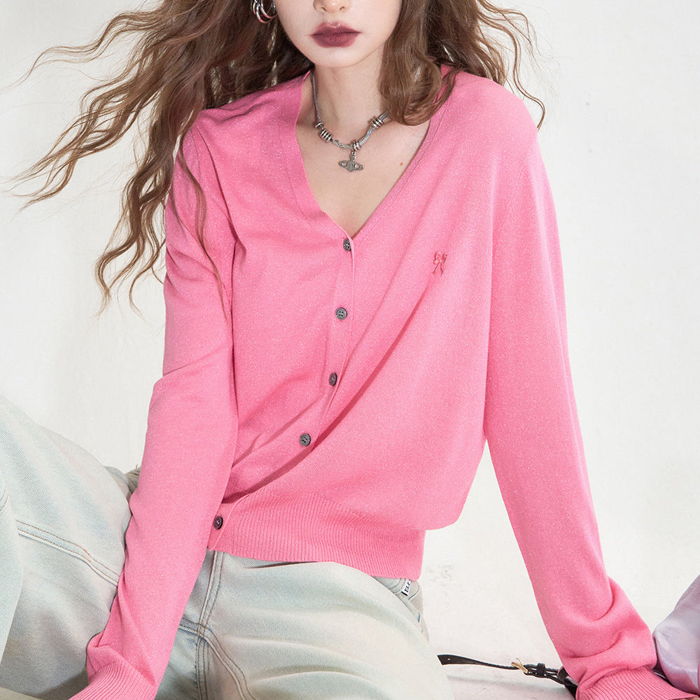 
                  
                    ELFSACK 2024 Summer New Arrivals French gentle knitted sweater women's V-neck cardigan
                  
                