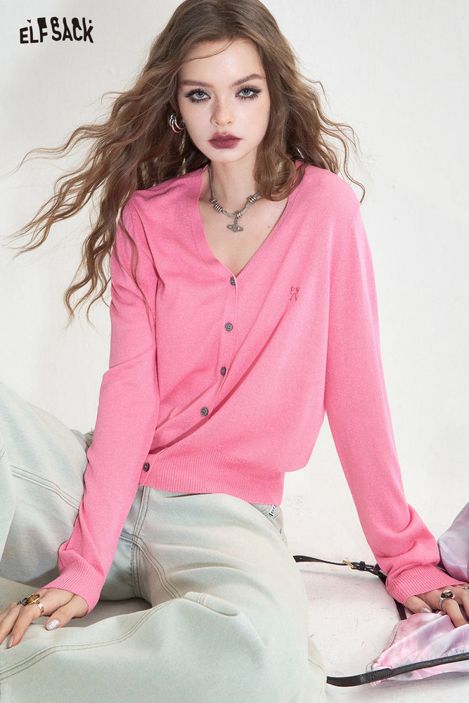 
                  
                    ELFSACK 2024 Summer New Arrivals French gentle knitted sweater women's V-neck cardigan
                  
                