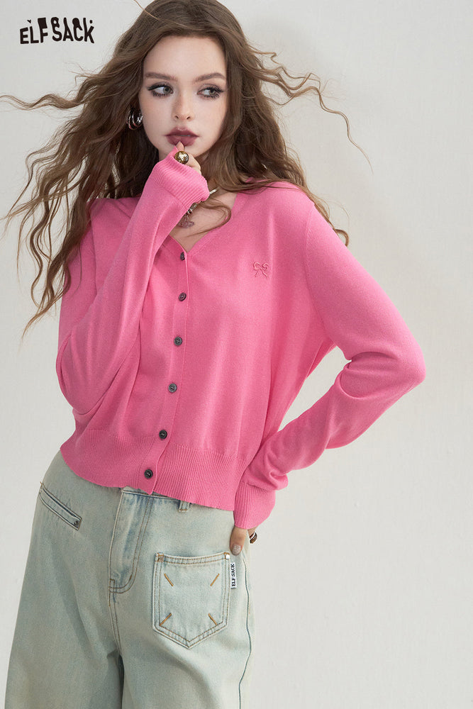 
                  
                    ELFSACK 2024 Summer New Arrivals French gentle knitted sweater women's V-neck cardigan
                  
                