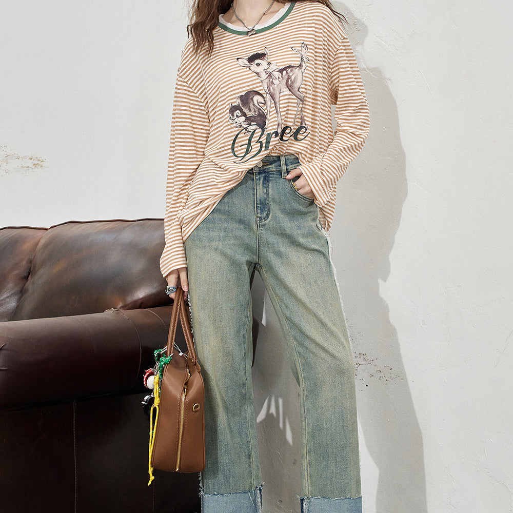 
                  
                    ELFSACK 2024 Summer New Arrivals Curled light colored washed denim pants for women, versatile high waisted straight leg pants
                  
                