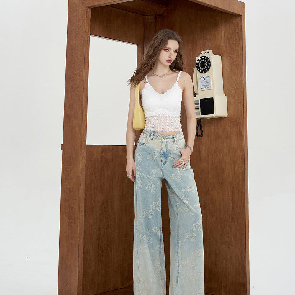 
                  
                    ELFSACK 2024 Summer New Arrivals Jacquard gradient jeans for women Wide leg pants
                  
                