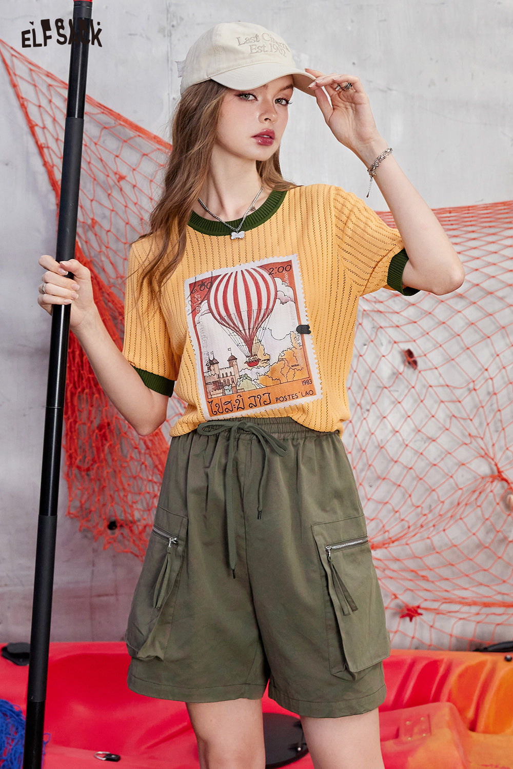 ELFSACK 2024 Summer New Arrivals Work style casual A-line shorts for women, loose and slimming pants