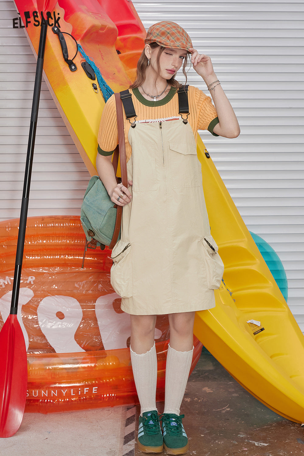 ELFSACK College style workwear, shoulder strap dress, women's casual versatile dress