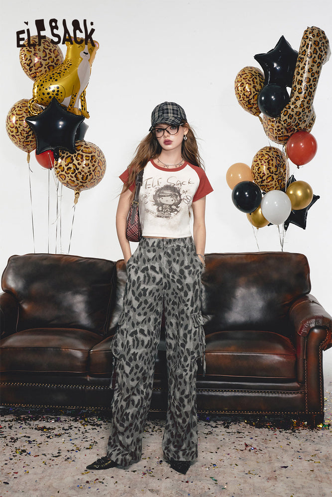 
                  
                    ELFSACK 2024 Summer New Arrivals Retro leopard print workwear style wide leg pants for women Casual loose pants
                  
                