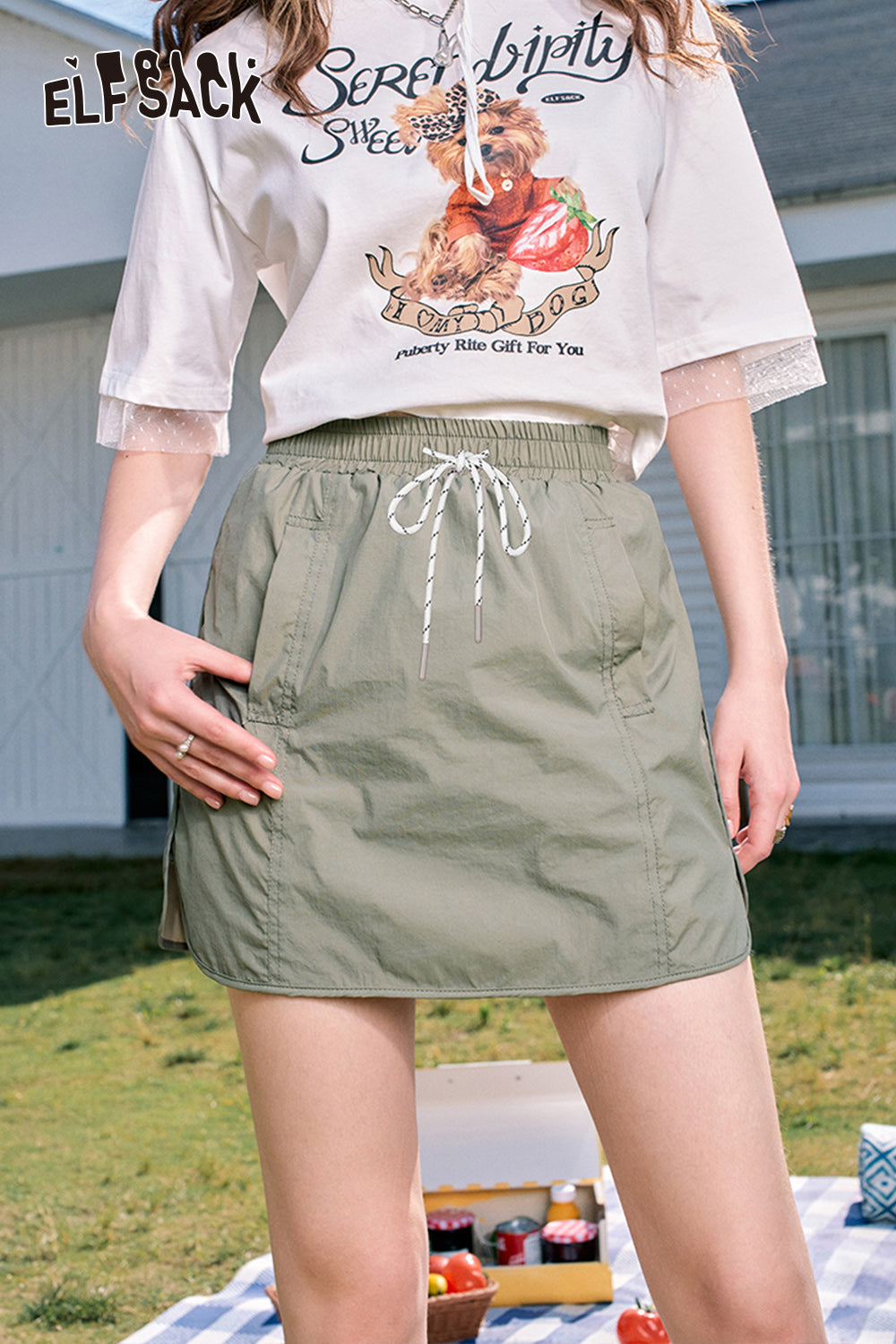 ELFSACK A-line casual workwear pleated side slit design skirt