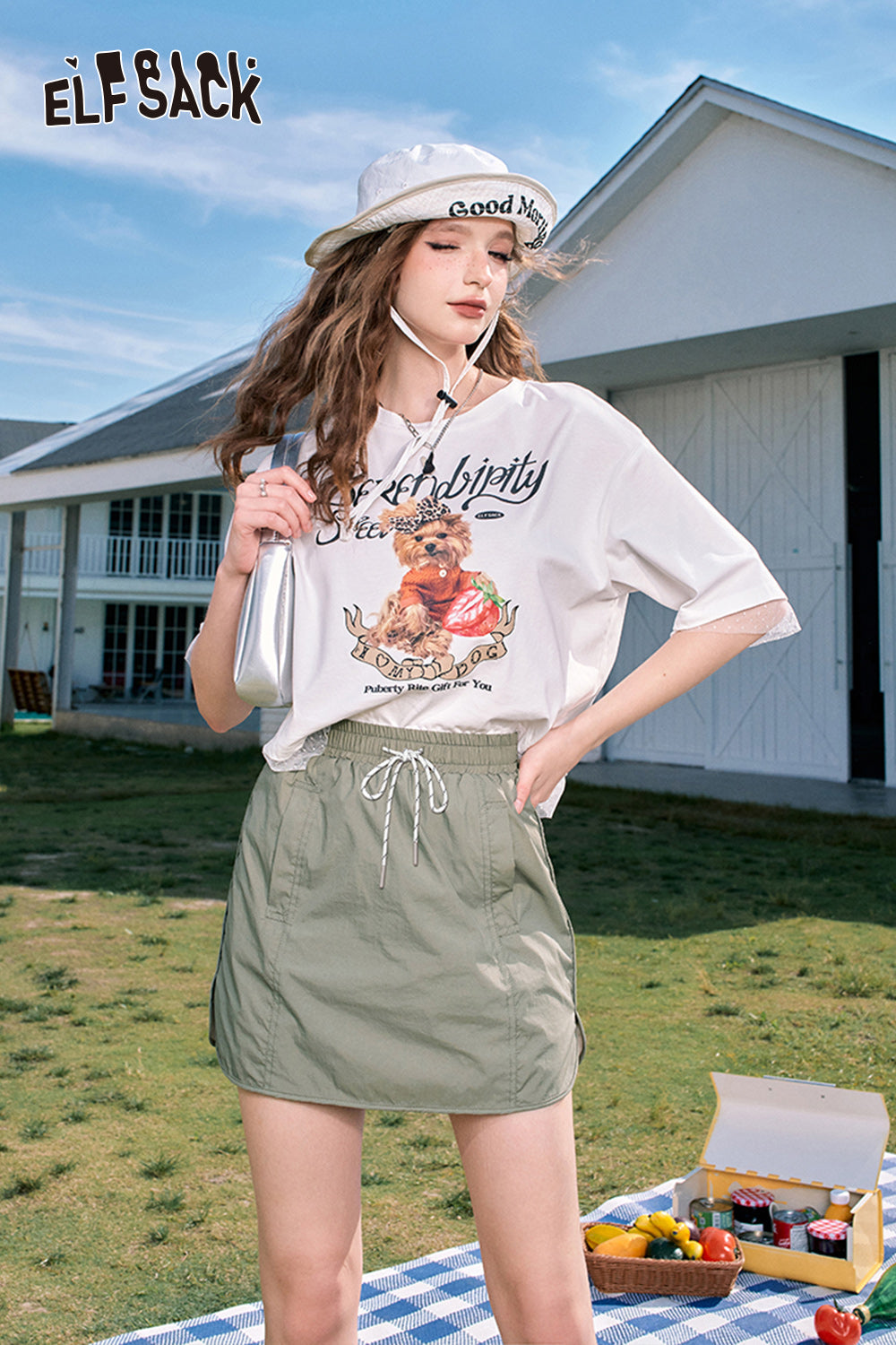 ELFSACK A-line casual workwear pleated side slit design skirt