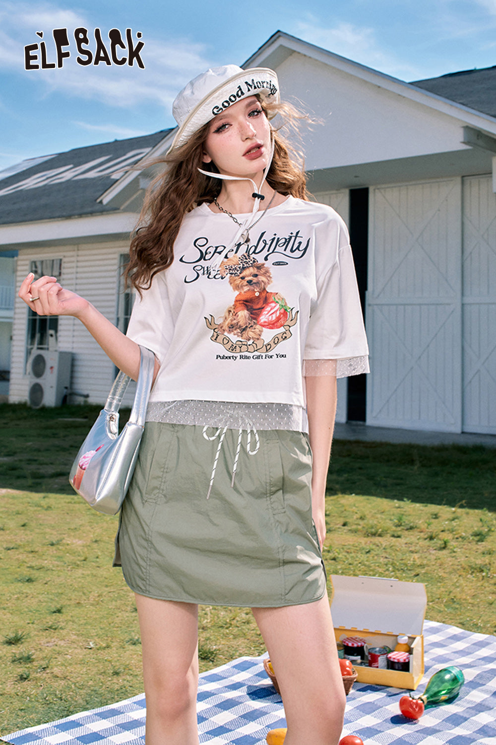 ELFSACK A-line casual workwear pleated side slit design skirt