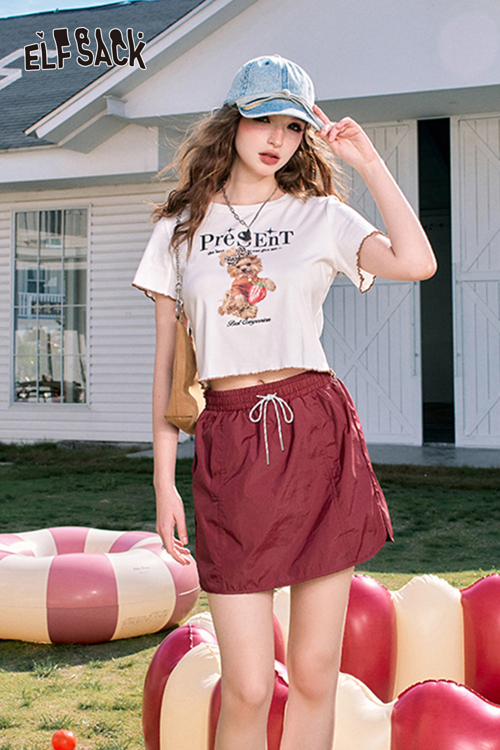 ELFSACK A-line casual workwear pleated side slit design skirt