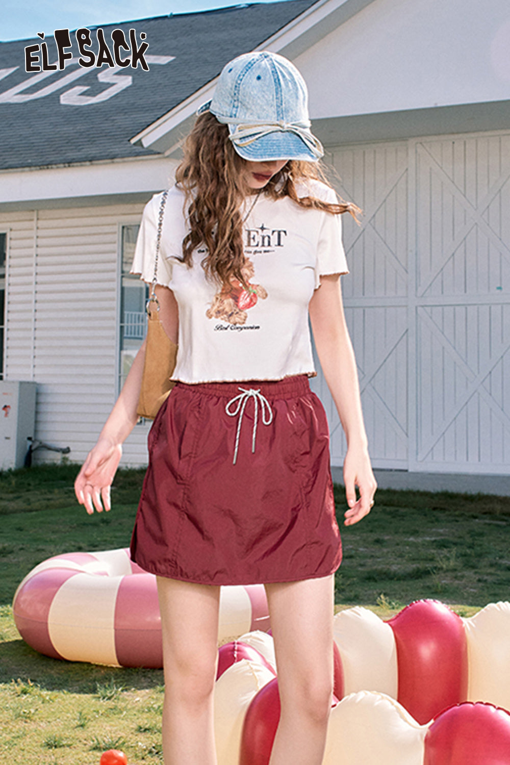ELFSACK A-line casual workwear pleated side slit design skirt