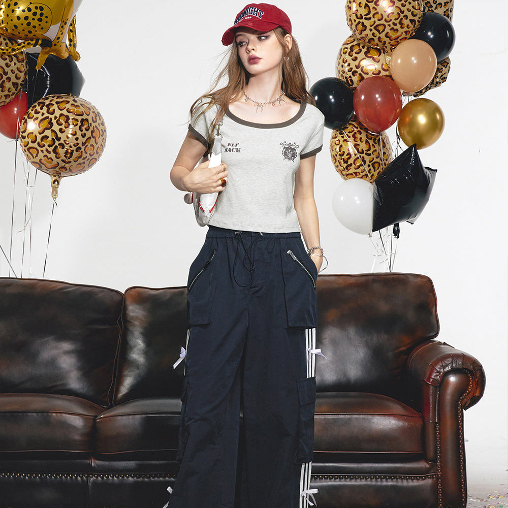 
                  
                    ELFSACK 2024 Summer New Arrivals Black bow work pants for women Casual wide leg pants
                  
                