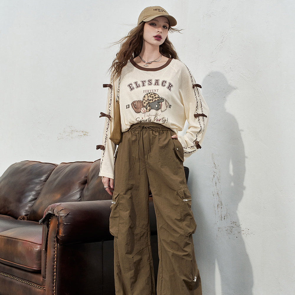 
                  
                    ELFSACK 2024 Summer New Arrivals Retro workwear casual pants for women, loose and thin fit, leg tied pants
                  
                