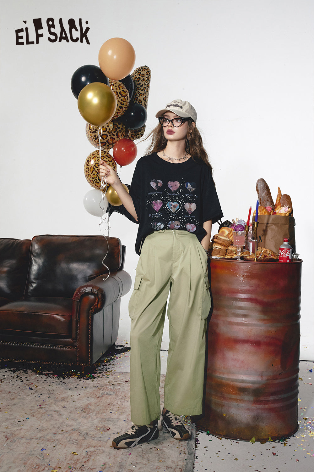ELFSACK American casual wide leg pants, work pants, women's straight leg loose pants