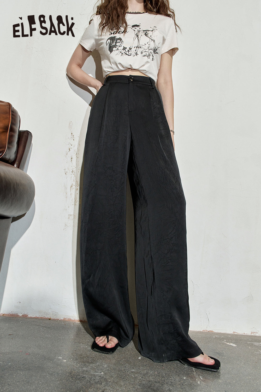 ELFSACK 2024 Summer New Arrivals Fashion casual pants for women, hanging wide leg pants