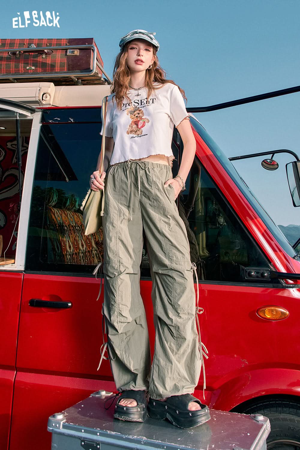 ELFSACK American bow tie workwear casual pants women's sports straight leg pants