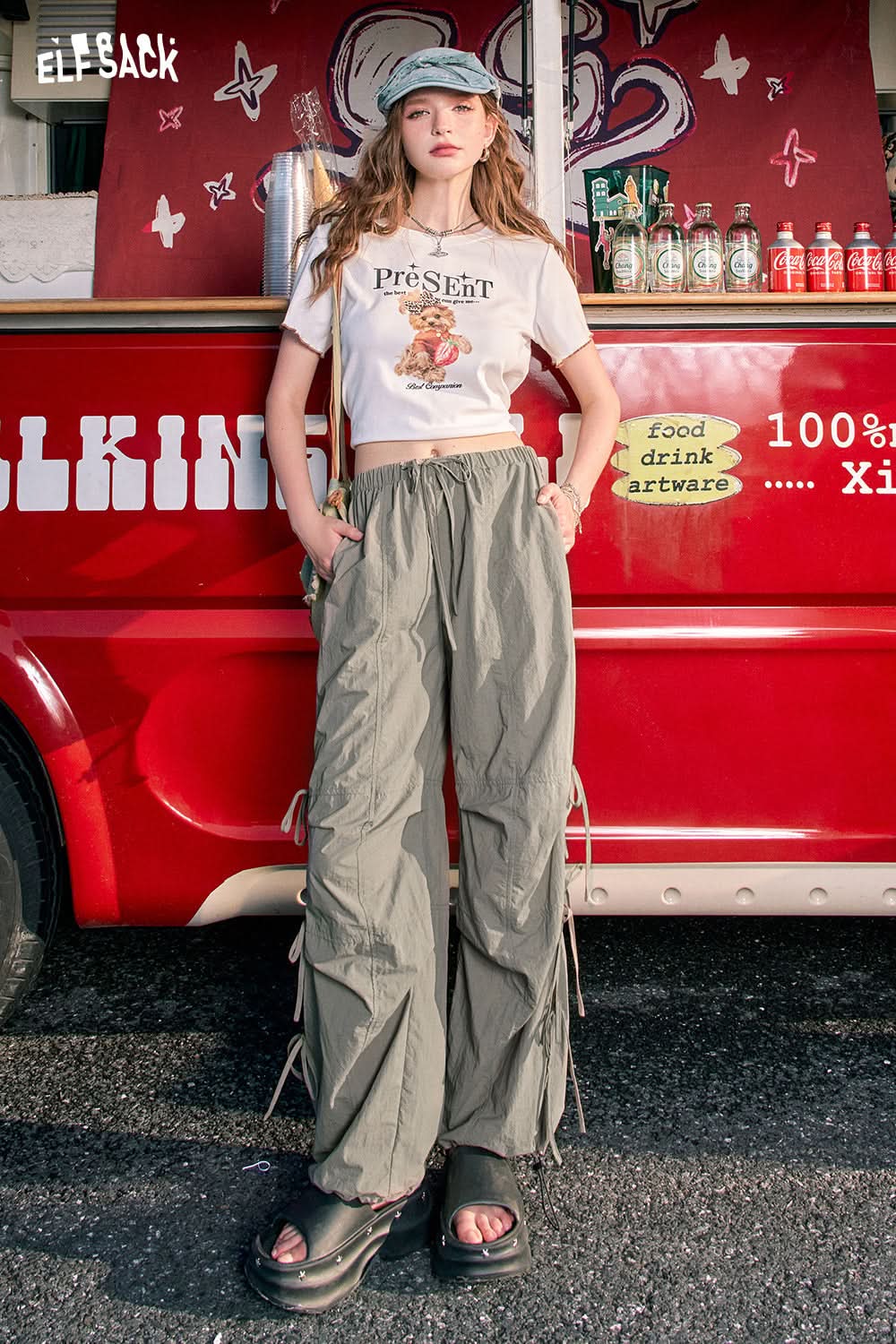 ELFSACK American bow tie workwear casual pants women's sports straight leg pants