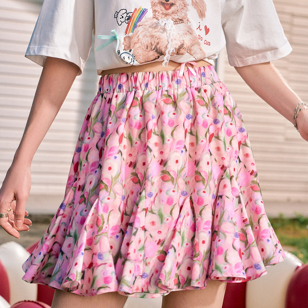 
                  
                    ELFSACK 2024 Summer New Arrivals Oil painting flowers sweet temperament high waist A-line skirt for women
                  
                