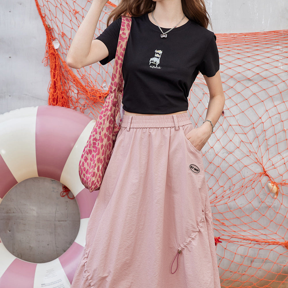 
                  
                    ELFSACK 2024 Summer New Arrivals High waisted A-line skirt with irregular drawstring design for women, long skirt
                  
                