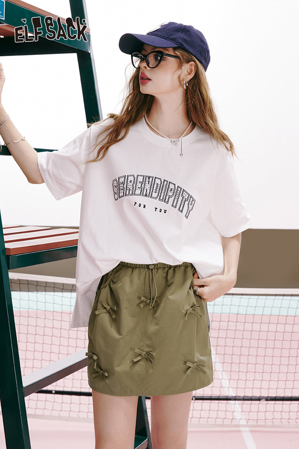 ELFSACK Bowknot A-line short skirt slim lazy style casual workwear skirt