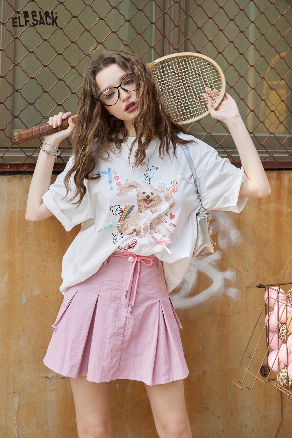 ELFSACK Green free style A-line workwear skirt pleated slimming hip-covering sports skirt