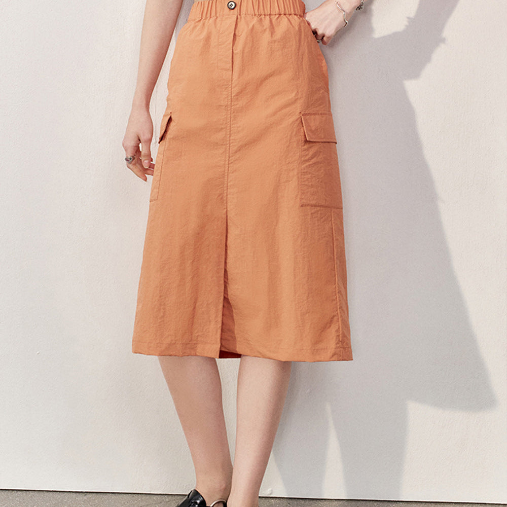 
                  
                    ELFSACK 2024 Summer New Arrivals High waisted A-line skirt for women front slit design workwear mid length skirt
                  
                