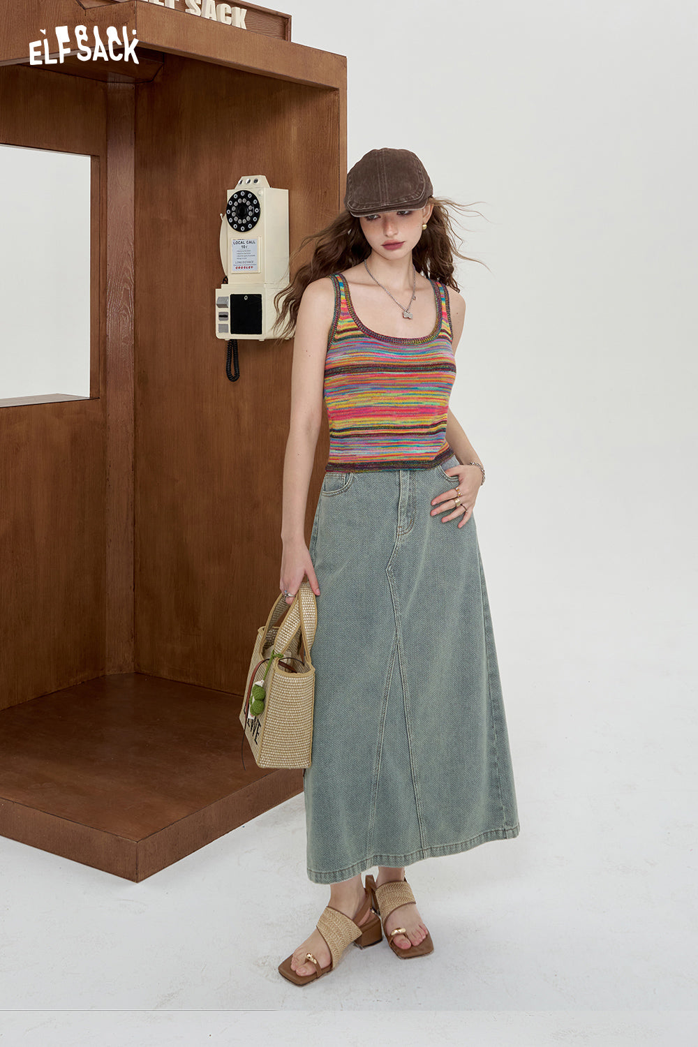 
                  
                    ELFSACK 2024 Summer New Arrivals Colorful striped retro vest with camisole, women's unique top
                  
                