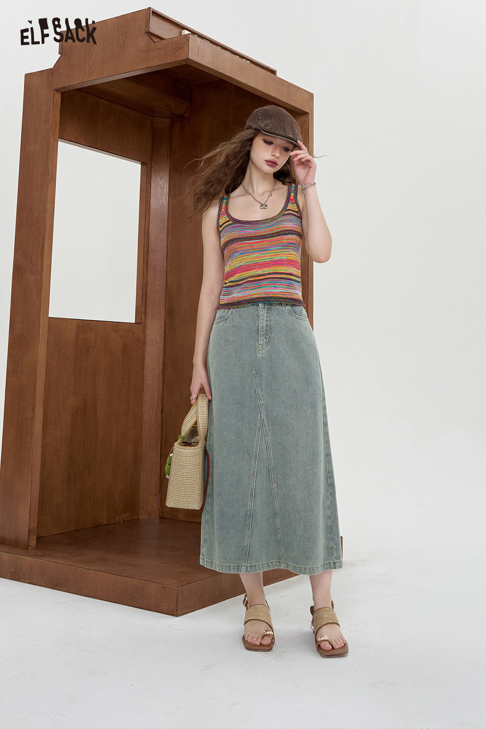 
                  
                    ELFSACK 2024 Summer New Arrivals Colorful striped retro vest with camisole, women's unique top
                  
                