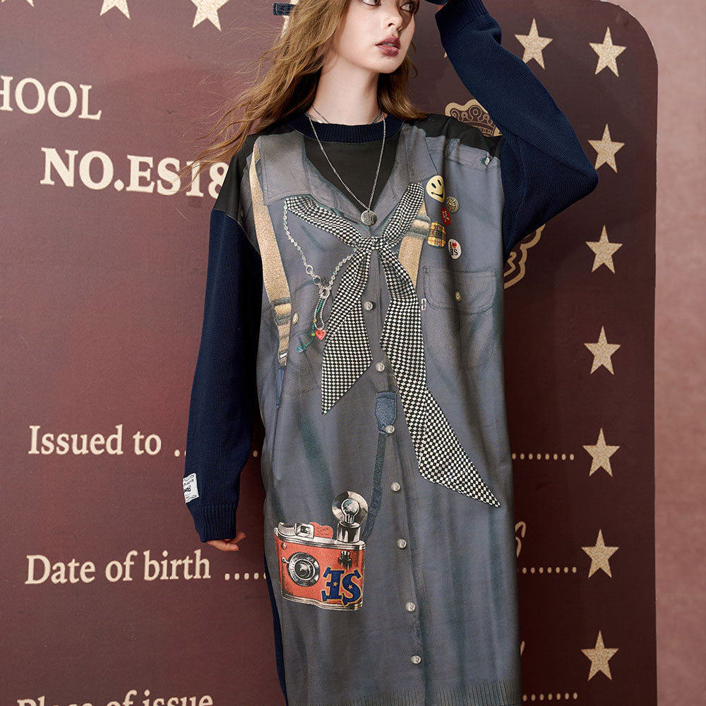 ELFSACK 2024 Autumn New Arrivals Casual contrasting round neck hoodie dress for women