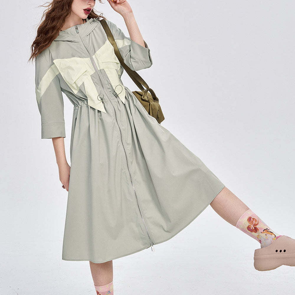 
                  
                    ELFSACK 2024 Autumn New Arrive Army Green Workwear Style Bowknot Print Waisted A-Line Dress Slimming Dress for Women
                  
                