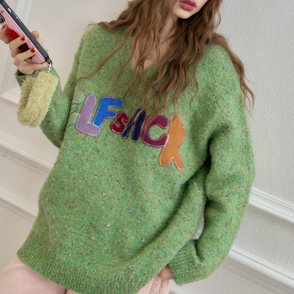 
                  
                    ELFSACK 2024 Autumn New Arrivals V-neck loose casual colorful letters sweater for women
                  
                