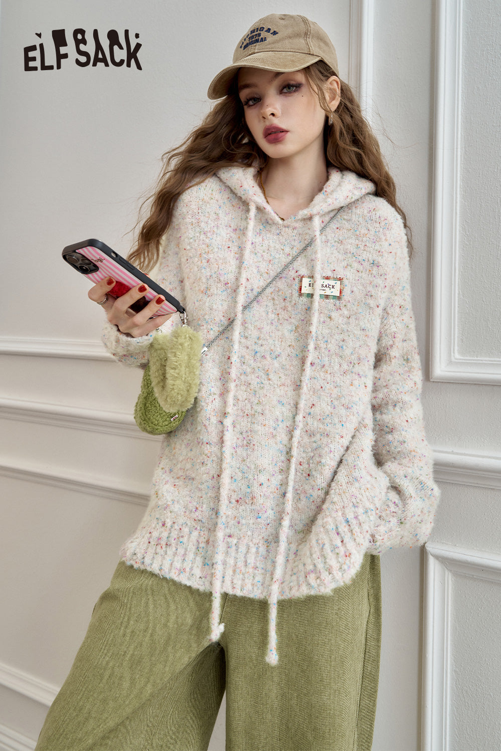 ELFSACK colorful fluffy hooded lazy style sweater