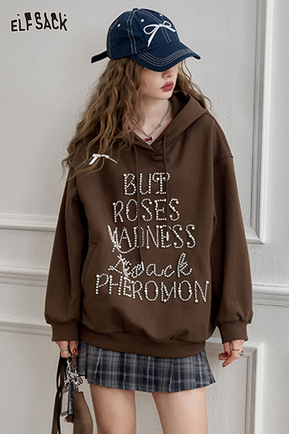 ELFSACK American retro heavy-duty hooded sweatshirt, loose casual thin top