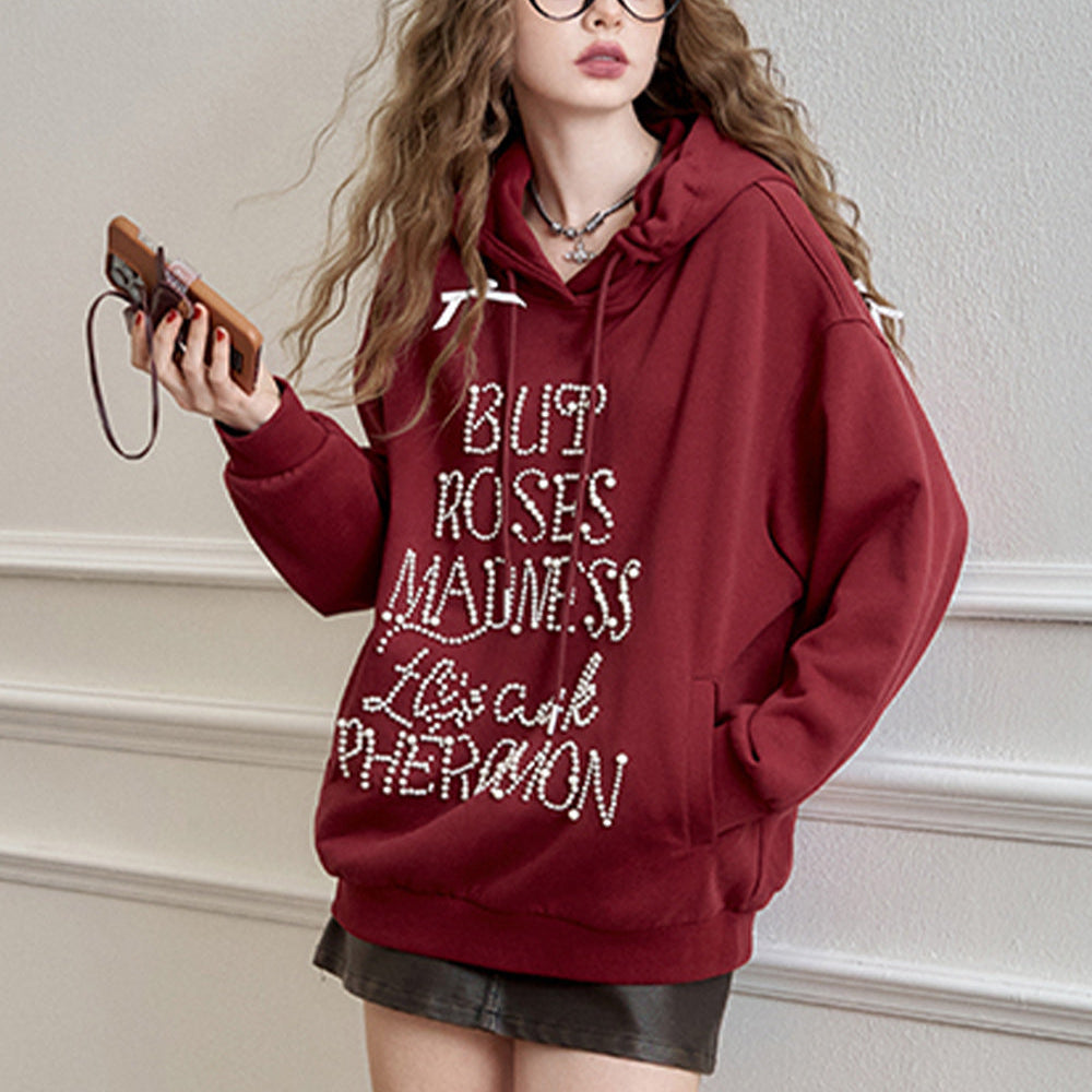 
                  
                    ELFSACK 2024 Autumn New Arrive American retro heavy-duty hooded sweatshirt for women, loose casual thin top
                  
                