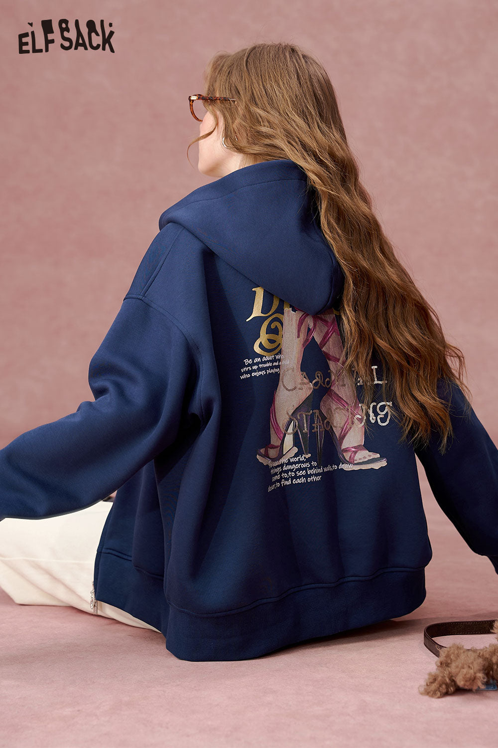 ELFSACK Simple casual hooded Hoodie cardigan, cartoon printed jacket