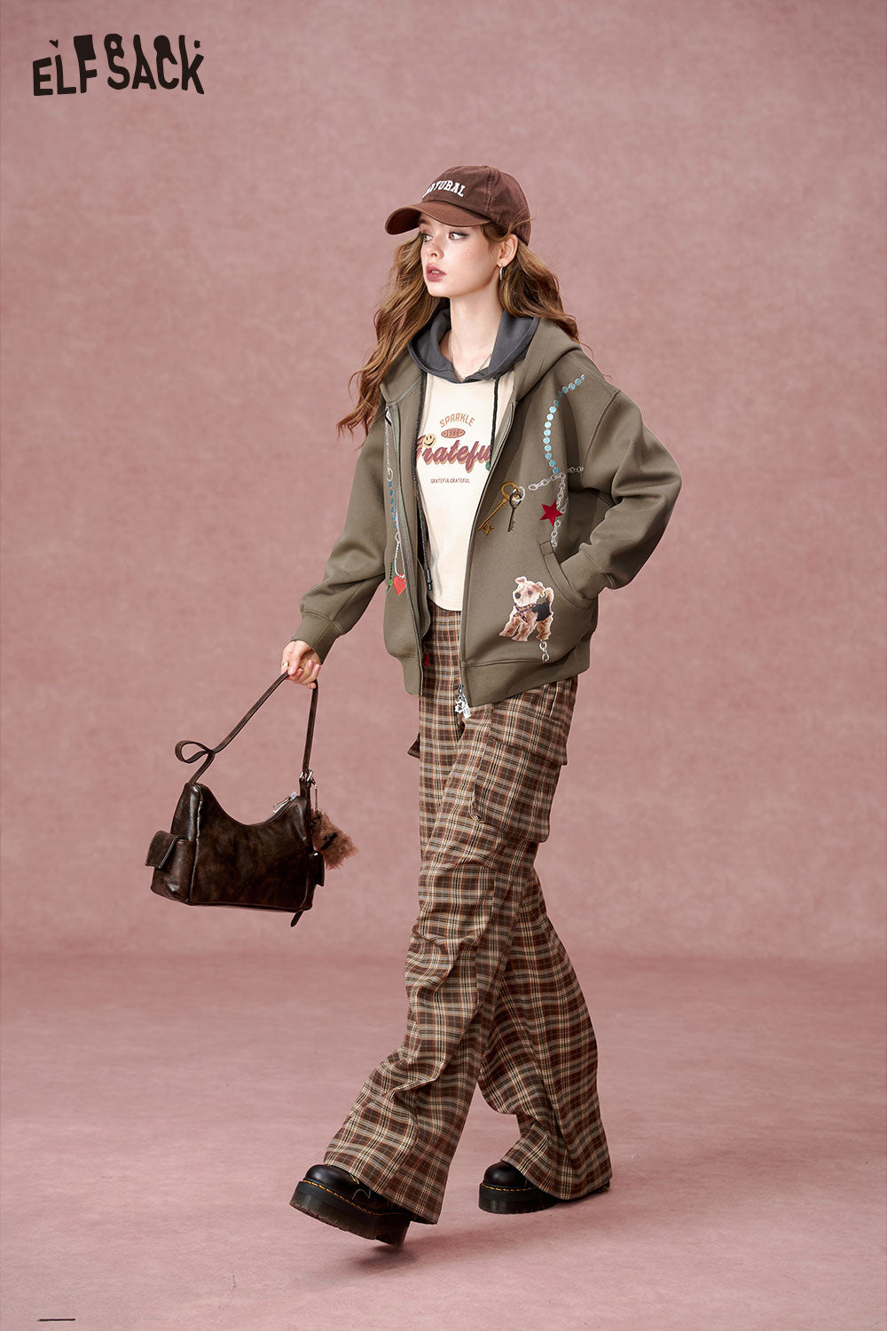ELFSACK Simple casual hooded Hoodie cardigan, cartoon printed jacket
