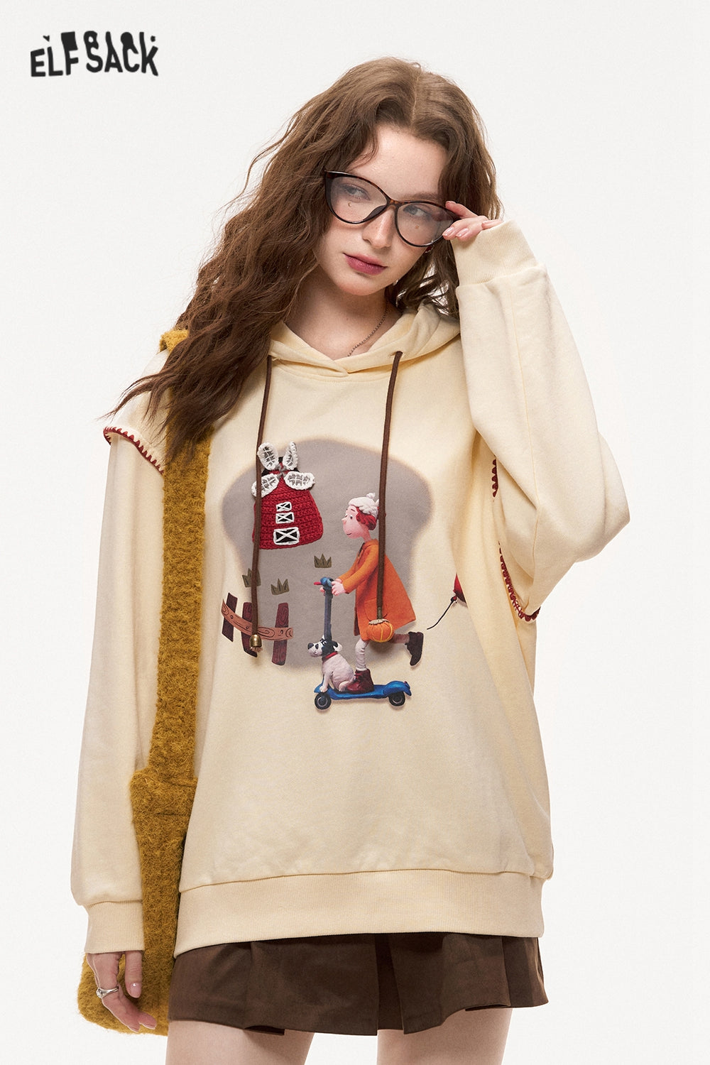 ELFSACK Fun Print Casual Hoodie Loose Thin Sweatshirt