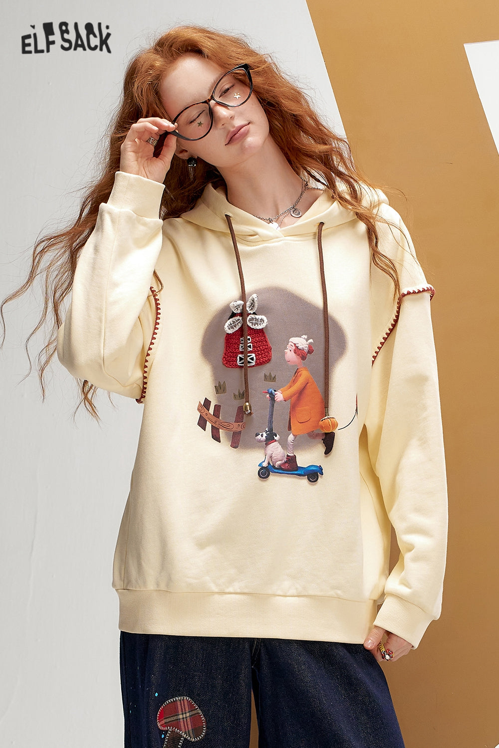 ELFSACK Fun Print Casual Hoodie Loose Thin Sweatshirt