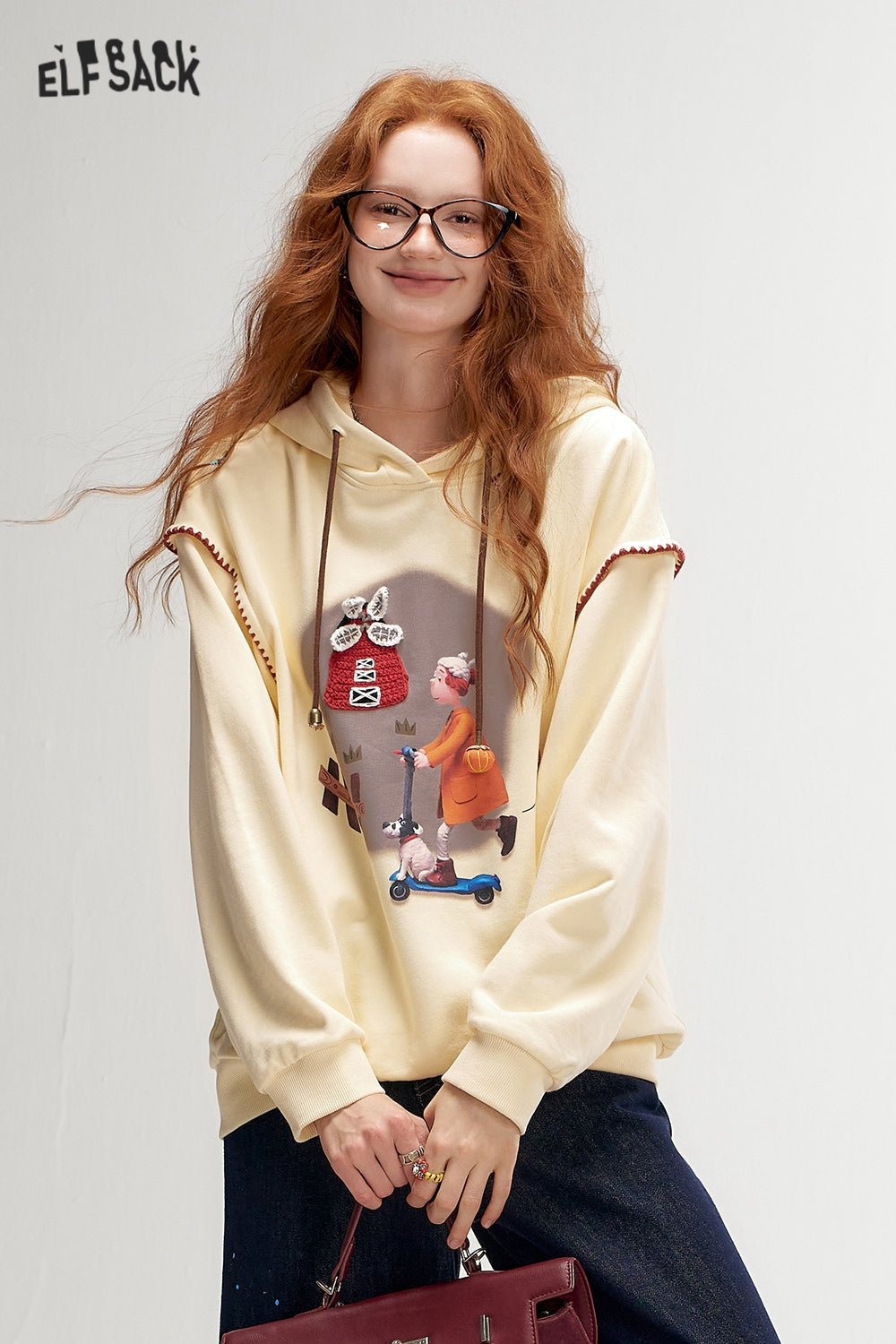 ELFSACK Fun Print Casual Hoodie Loose Thin Sweatshirt