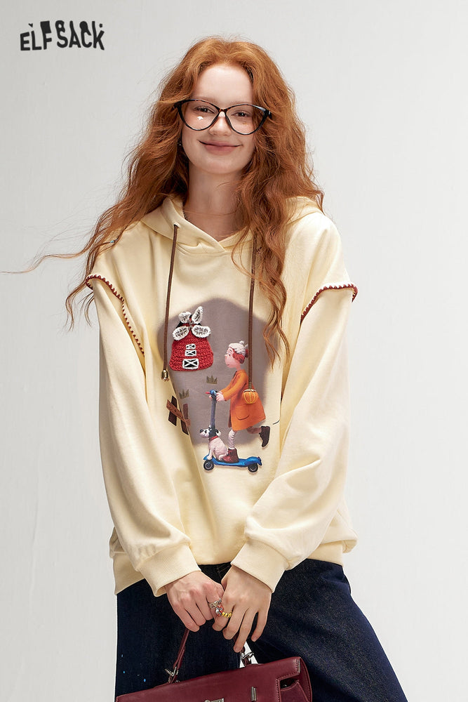 
                  
                    ELFSACK 2024 Autumn New Arrivals Fun Print Casual Hoodie for Women Loose Thin Sweatshirt
                  
                