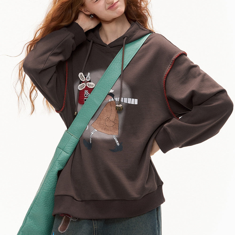 ELFSACK 2024 Autumn New Arrivals Fun Print Casual Hoodie for Women Loose Thin Sweatshirt