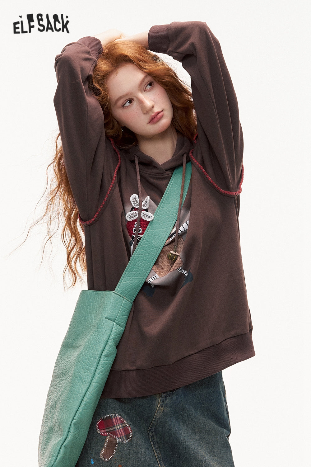 ELFSACK Fun Print Casual Hoodie Loose Thin Sweatshirt