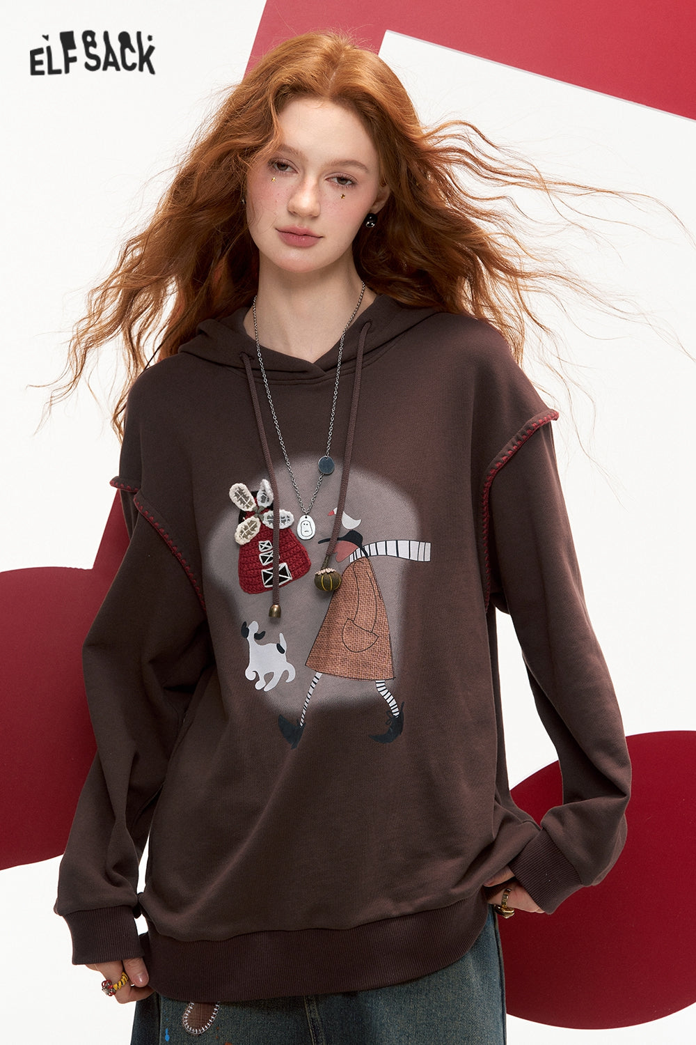 ELFSACK Fun Print Casual Hoodie Loose Thin Sweatshirt