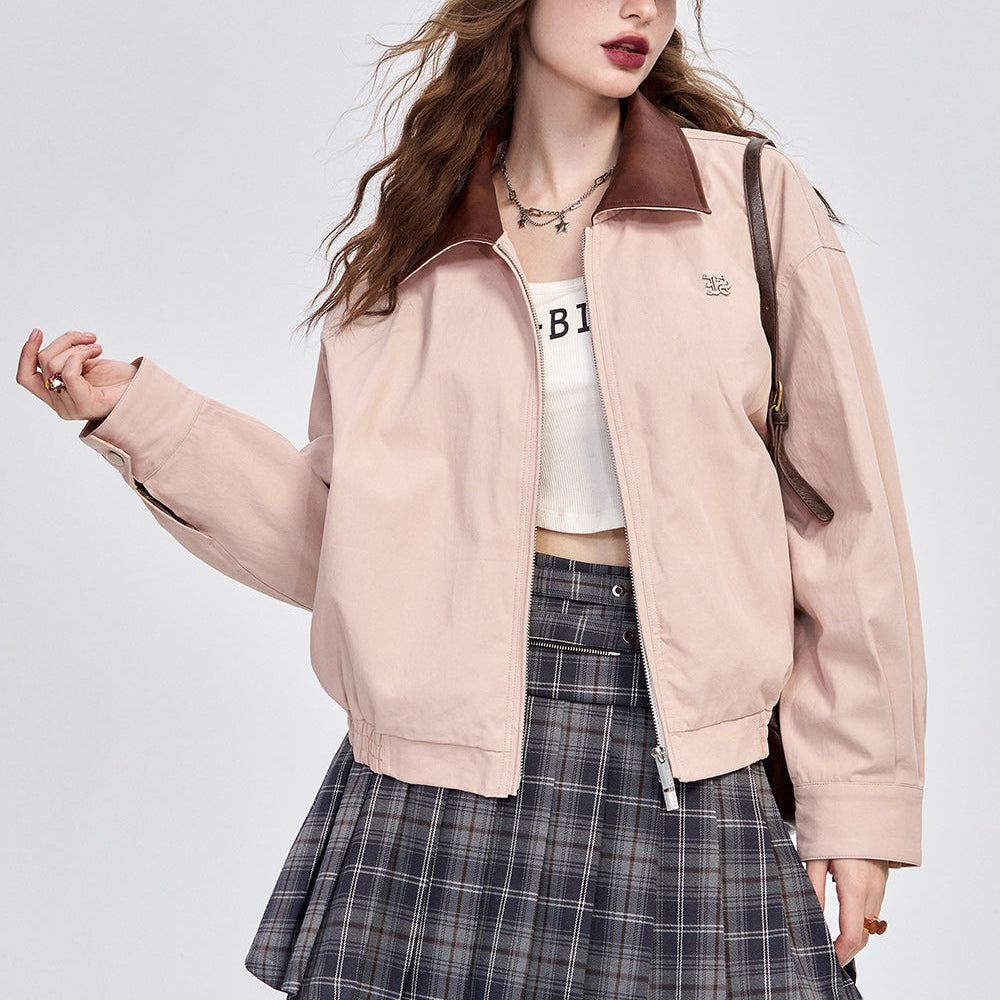 
                  
                    ELFSACK 2024 Autumn New Arrive College style pink rivet brushed tassel loose cotton shirt short jacket for women
                  
                