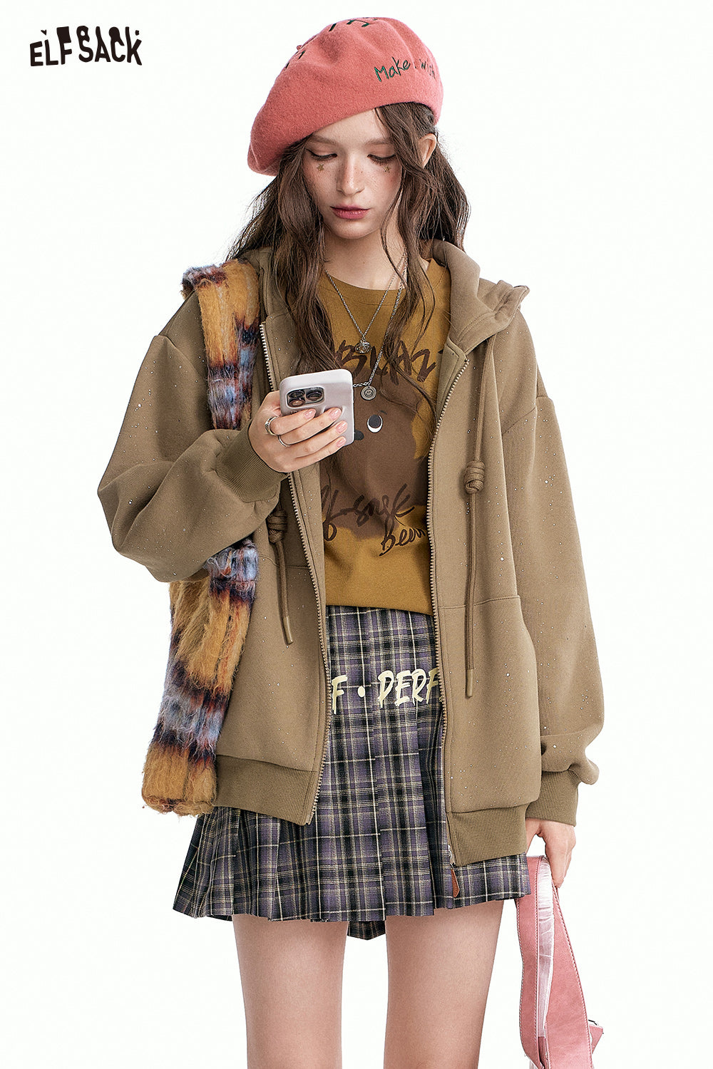ELFSACK Retro Print Fitted Long Sleeve T-Shirt Casual Sweet Layering Top