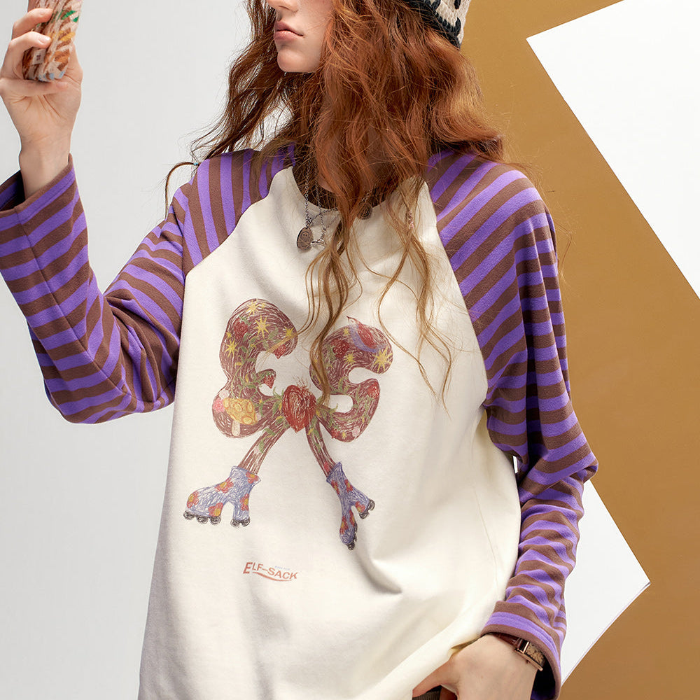 
                  
                    ELFSACK 2024 Autumn New Arrivals Color Block Striped Raglan Long Sleeve T-Shirt for Women Retro American Casual Top
                  
                