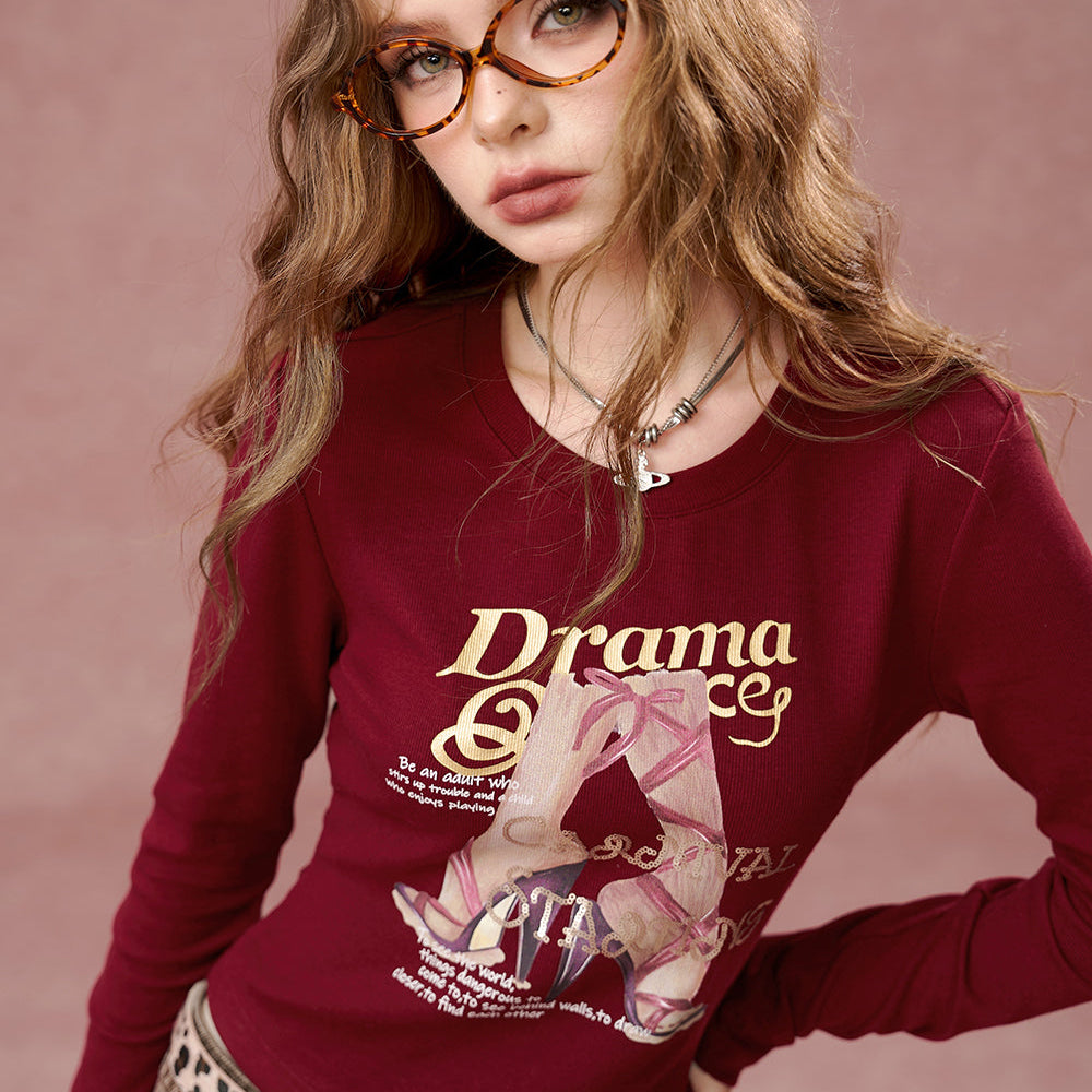 
                  
                    ELFSACK 2024 Autumn New Arrivals Retro Print Slim Fit Long Sleeve Cropped T-Shirt Women
                  
                