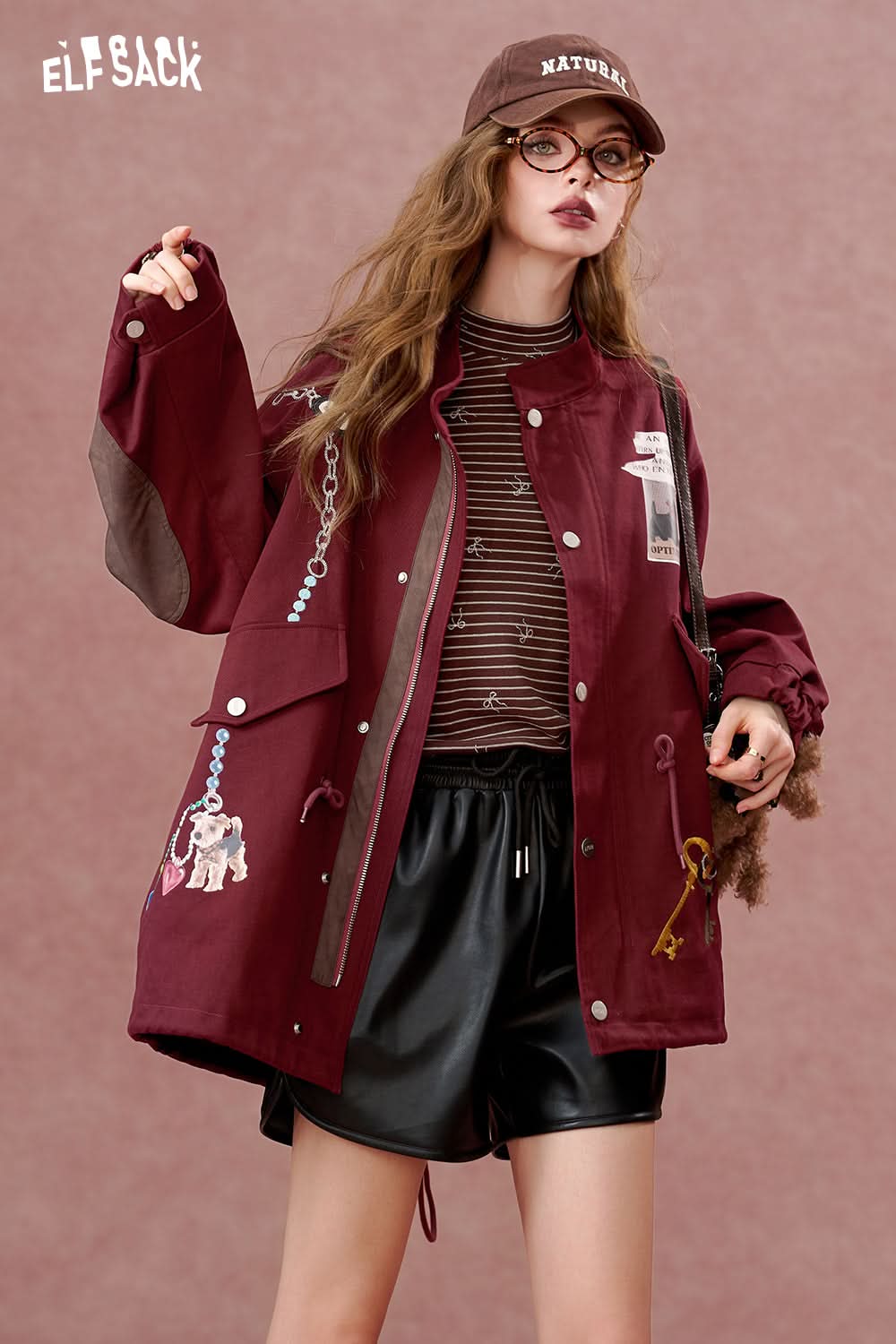 ELFSACK Bowknot silver hot half-high collar striped long-sleeved T-shirt, slim bottoming shirt