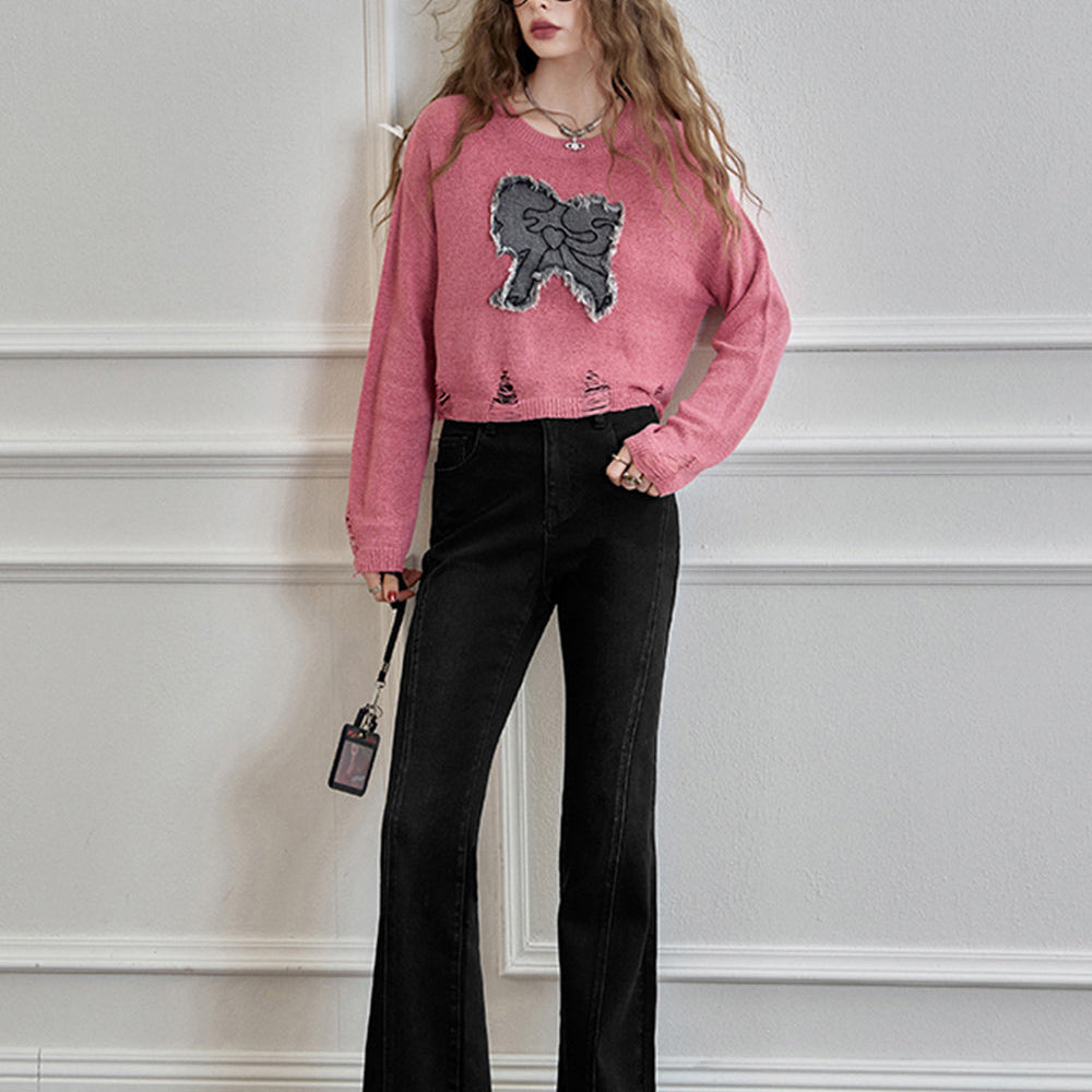 
                  
                    ELFSACK 2024 Autumn New Arrive Pink bow knit sweater for women, lazy style thin and slimming top
                  
                