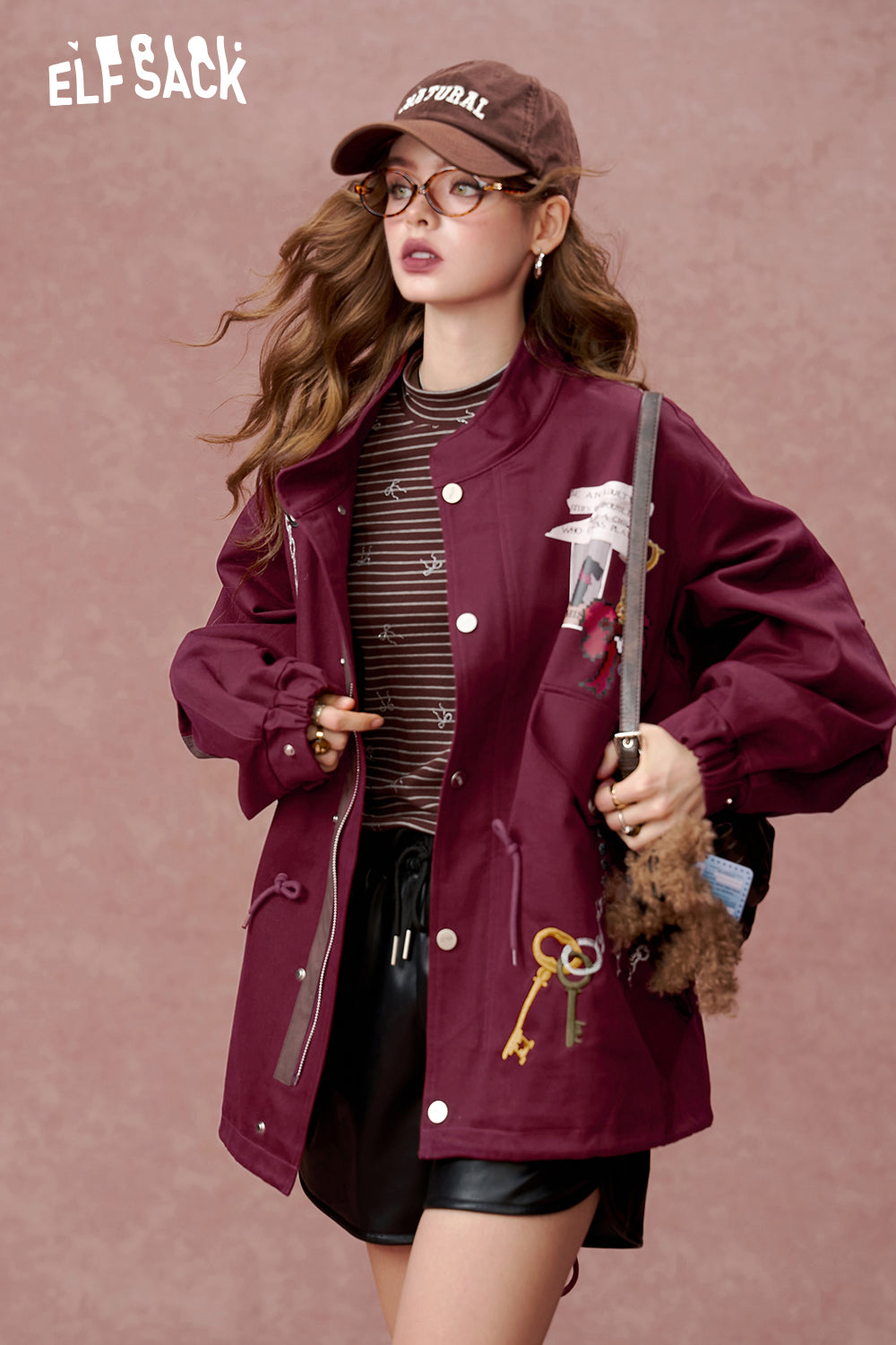 ELFSACK American retro printed trench coat, work jacket