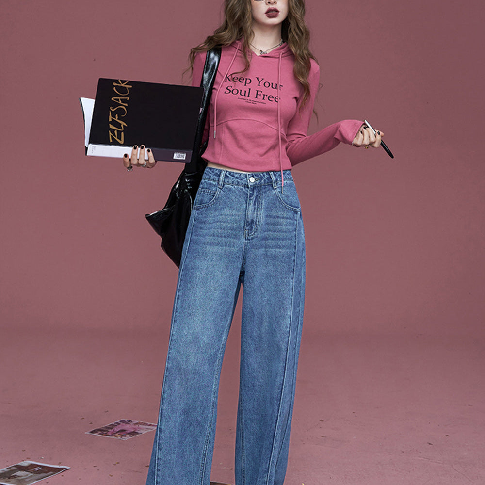 
                  
                    ELFSACK 2024 Autumn New Arrivals Retro washed mysterious black retro straight deconstructed loose design wide-leg jeans for women
                  
                