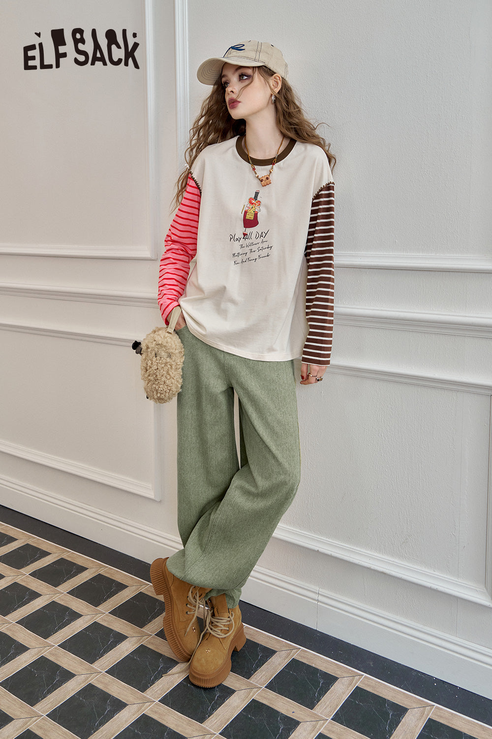 ELFSACK Loose straight jeans, casual and versatile wide-leg pants